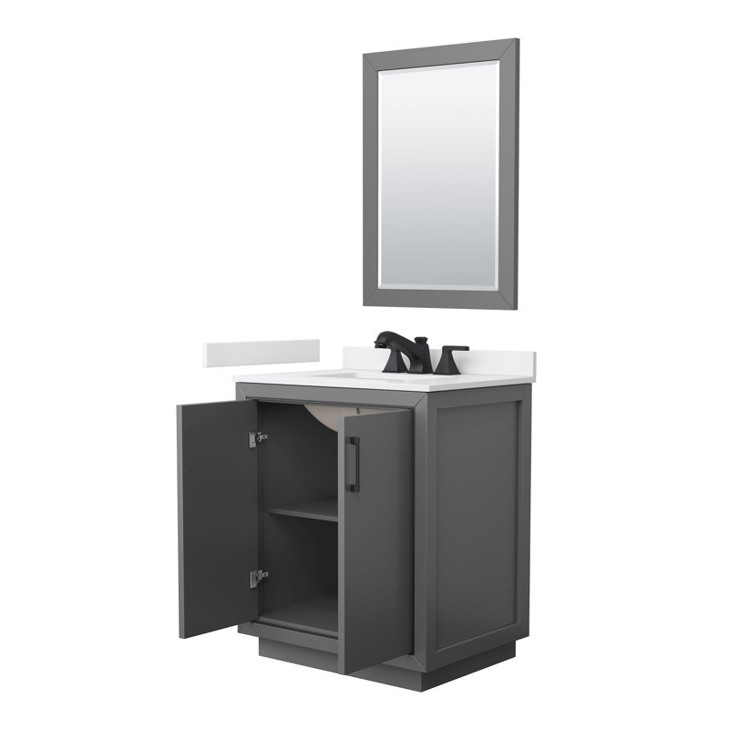 Icon 30" Freestanding Single Bathroom Vanity with Cultured Marble Top, Gray, Matte Black, White Cultured Marble