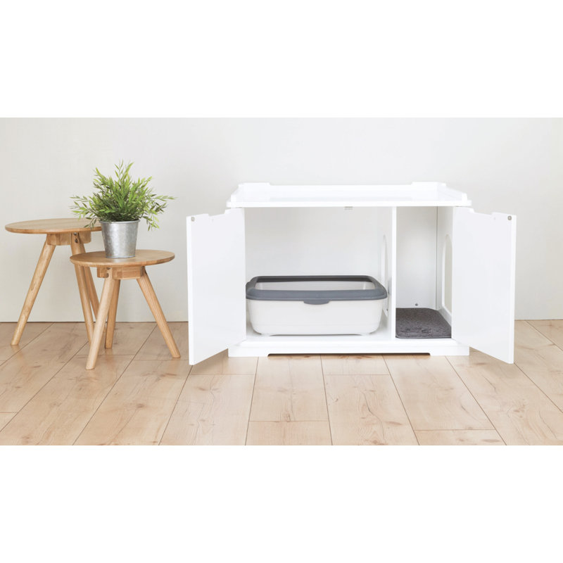 White Wooden XL Cat Litter Box Enclosure and Pet House