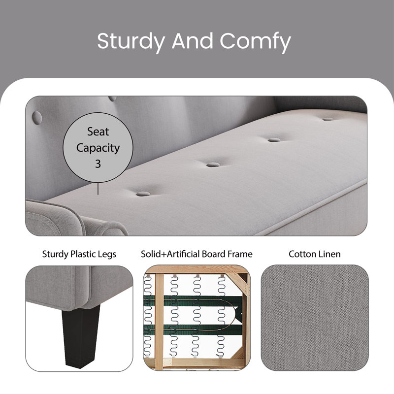 Futon avec matelas capitonné 71,6 po Ilta, Lin gris