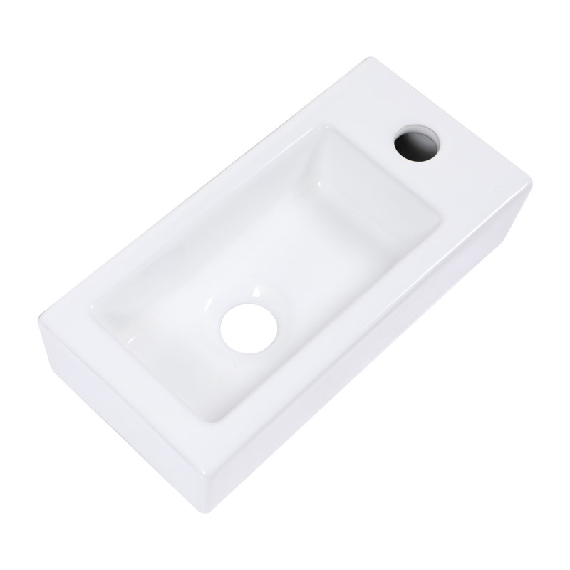 Lavabo de salle de bain 14,95 x 7,34 po en céramique - fixation murale, blanc, teinté, rectangulaire, trou de robinet présenté en montage en pouces, disponible