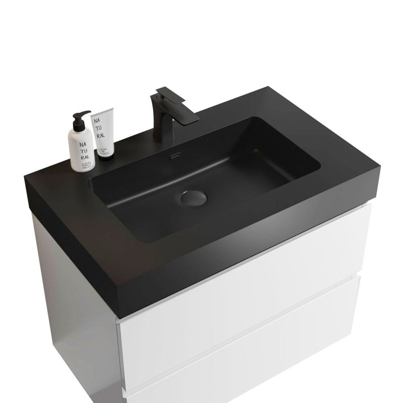 Gadre 30,00 po X P 18,10 po P 25,20 po Meuble-lavabo mural H en bois de rose avec plateau, Noir, noir, noir, noir, Blanc