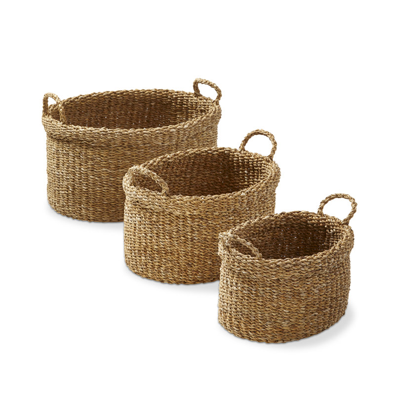 Oval Folding Basket W/Handle S/3