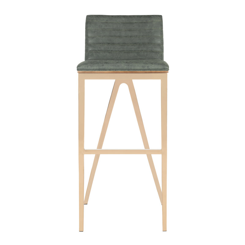 Saddle Upholstered Counter Stool with Metal Frame, Ash Green