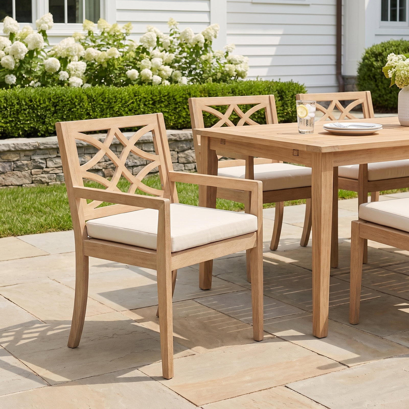 Morell Eucalyptus Patio Armchair, Cream Cushion/Tan Frame