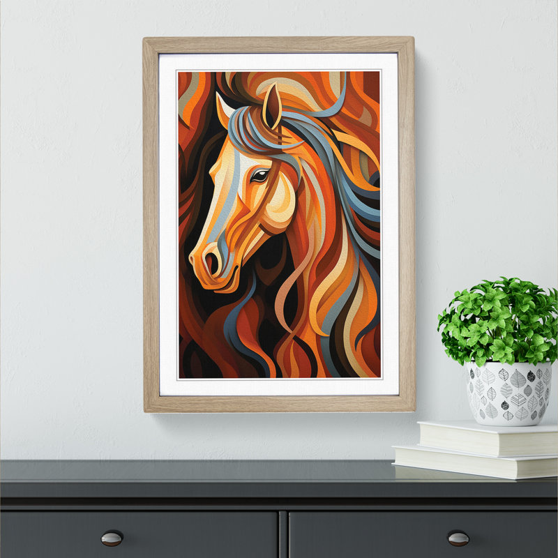 Horse Op - Single Picture Frame Print on Wood, Oak Framed, 64cm H x 46cm W x 2cm D