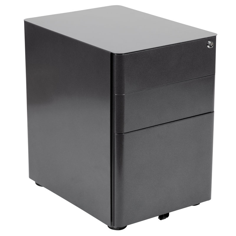Stephana 3-Drawer Locking Mobile Vertical Filing Cabinet, Black
