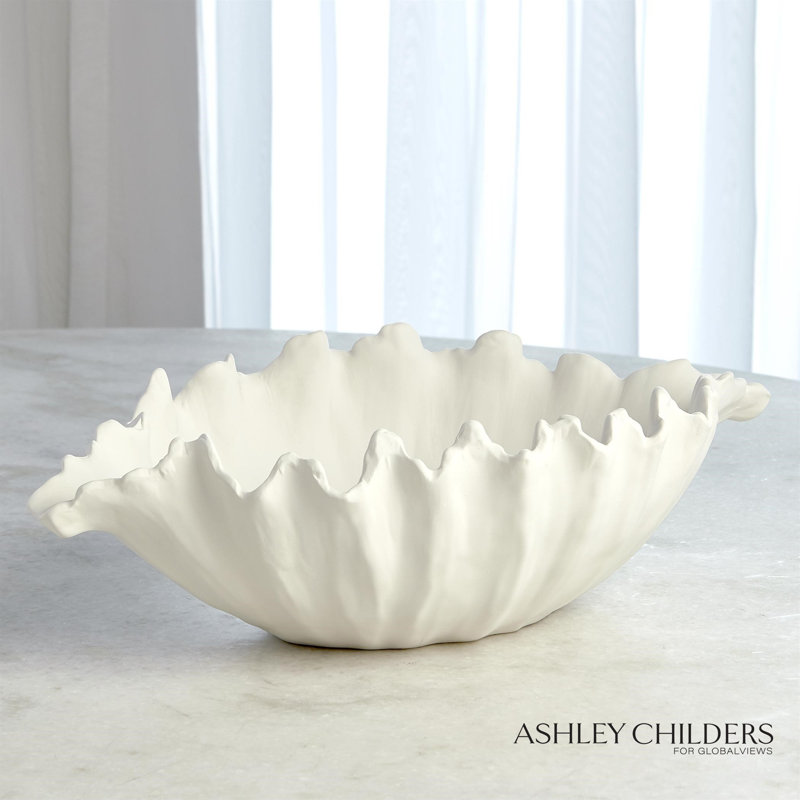 Organic Wave Oval Bowl-White-Lg, 5.75" H x 18.50" W x 10.50" D, White