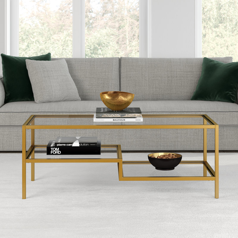 Table basse rectangulaire en laiton Lovett, Laiton, H 17 po x L 45 po x l 20 po