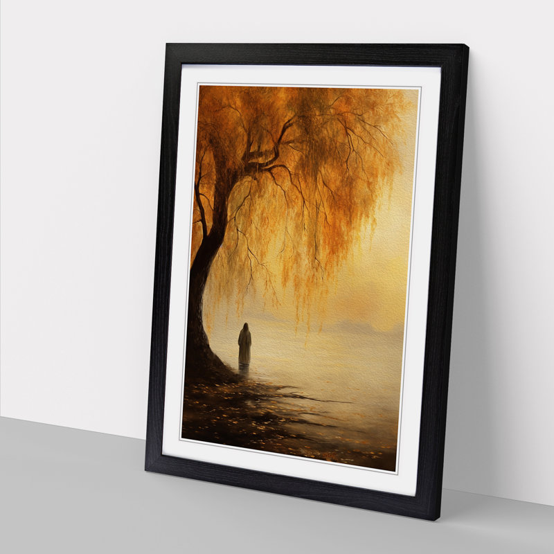 Weeping Willow Romanticism Art - Framed Print, Black Framed, 46cm H x 34cm W