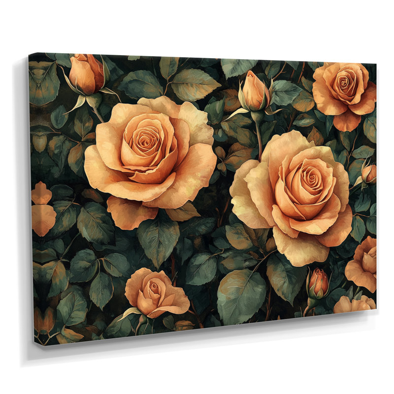 Roses, tons de terre, fleurs III - roses, art sur toile, H 30 po x l 40 po, Toile tendue, Ne s’applique pas