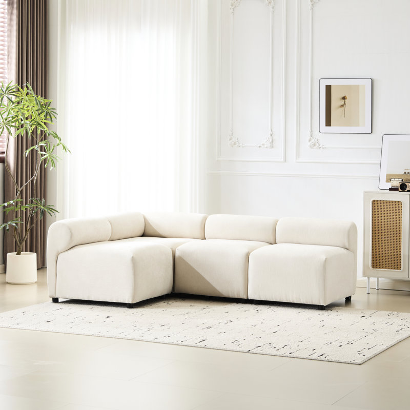 Ensemble de 4 pièces en forme de L, tissu beige, ressorts sinueux surdimensionnés, canapé à assise personnalisée, mousse haute densité, structure