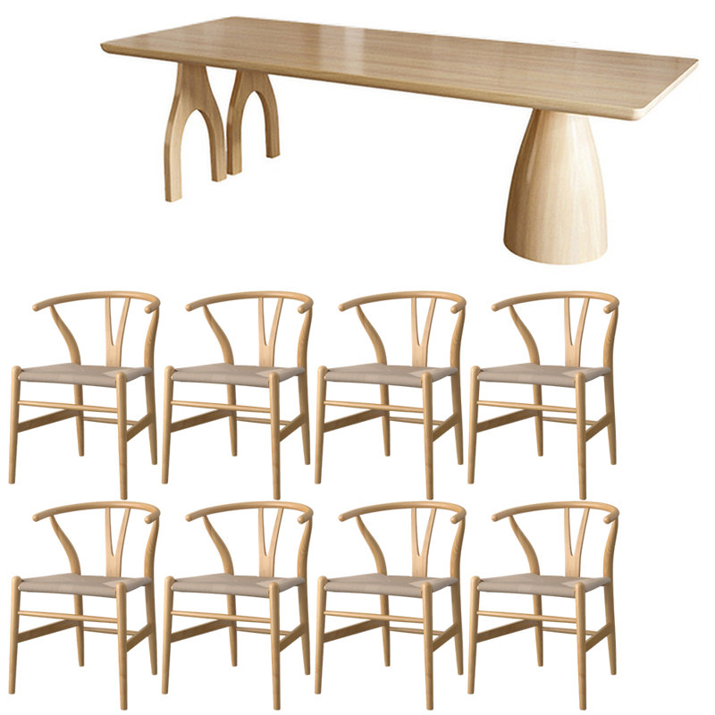 Japanese style solid wood dining table set, 29.5"H x 78.7"L x 31.4"W