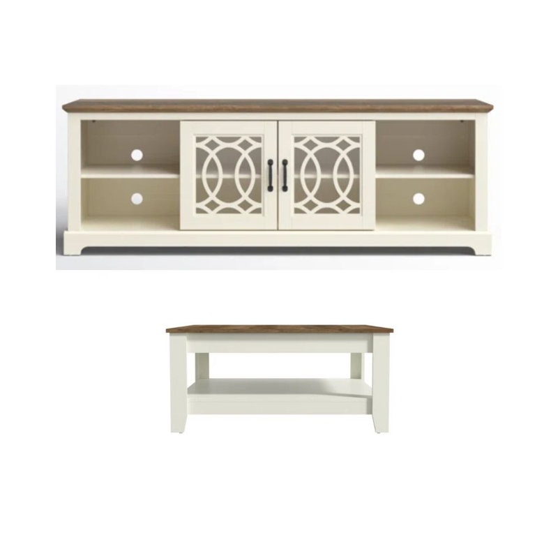 Weddel Basilico Modern 2 Piece Living Room Media And Coffee Table Set, Ivory