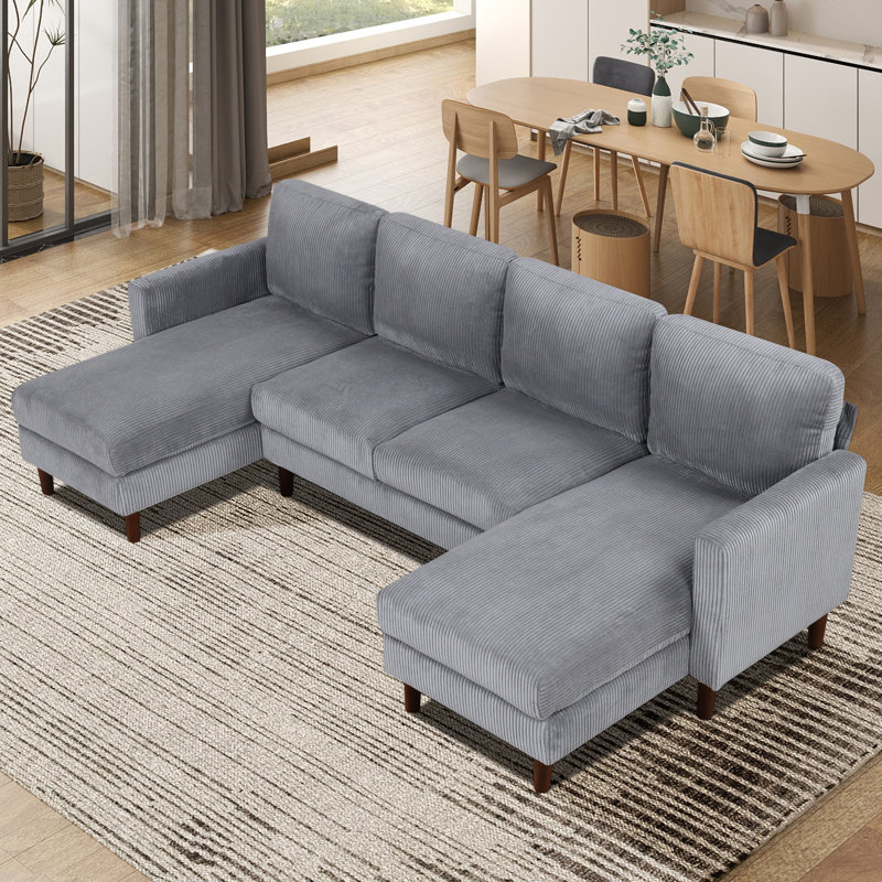 U-shaped Sponge-filled Cushion Combination Sofa, Gray Corduroy