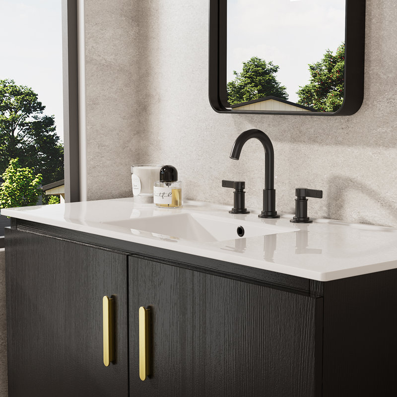 Robinet de lavabo de salle de bain à 3 trous et 2 poignées avec drain, Noir