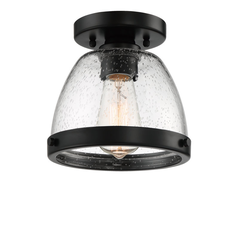 Lodie Glass Semi Flush Mount, 7" H x 7.5" W x 7.5" D, Black