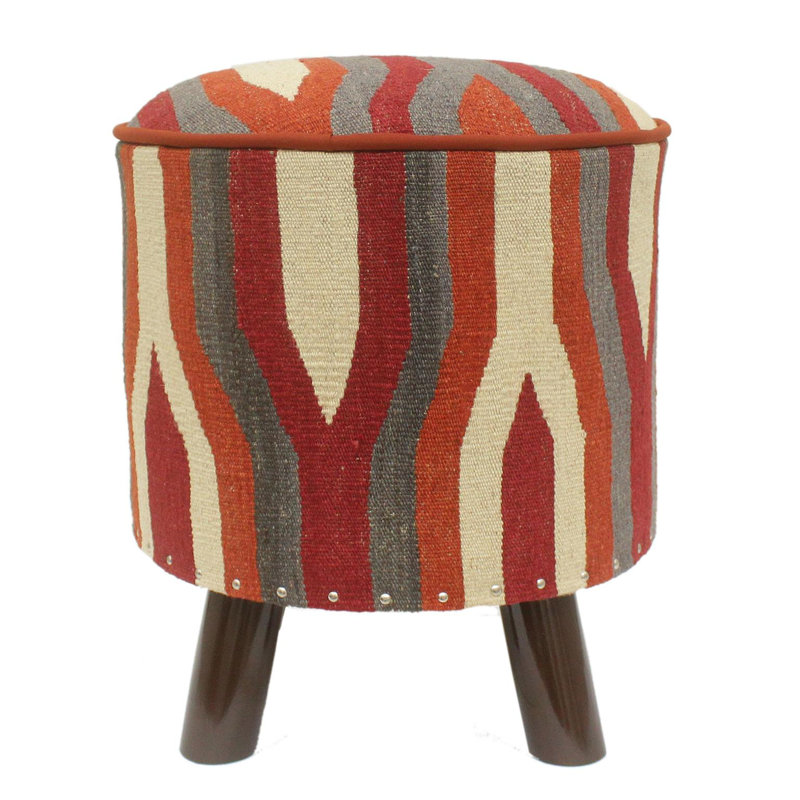 Anautica Upholstered Ottoman, Eclectic Leblanc Rust Wool