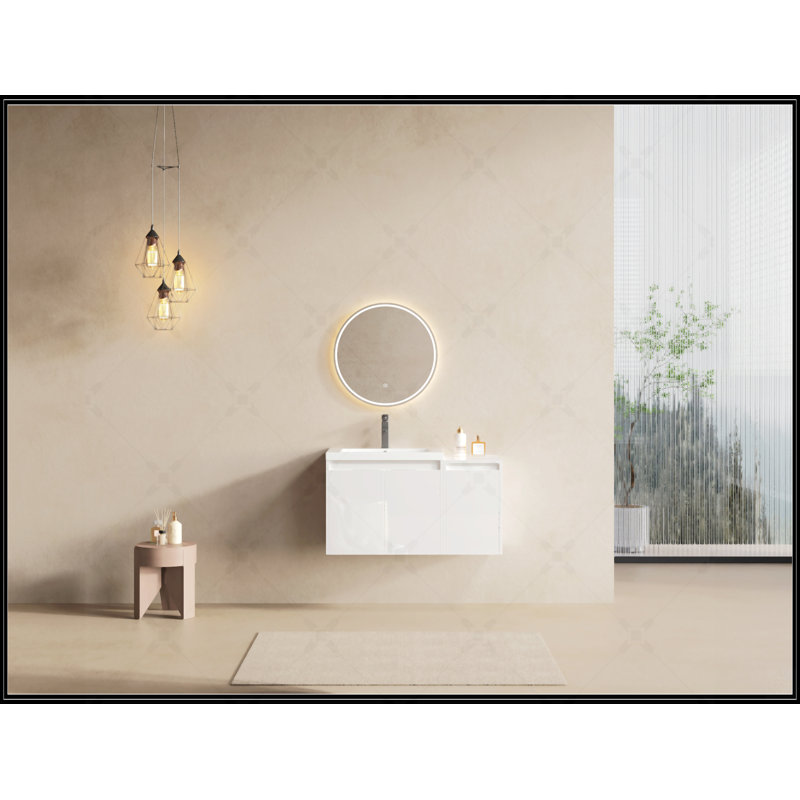 Meuble-lavabo contemporain de 36 pouces avec lavabo en résine, portes à fermeture douce et armoire latérale pour un grand rangement