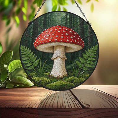 Panneau rouge en verre teinté champignon tacheté pour décoration de fenêtre
