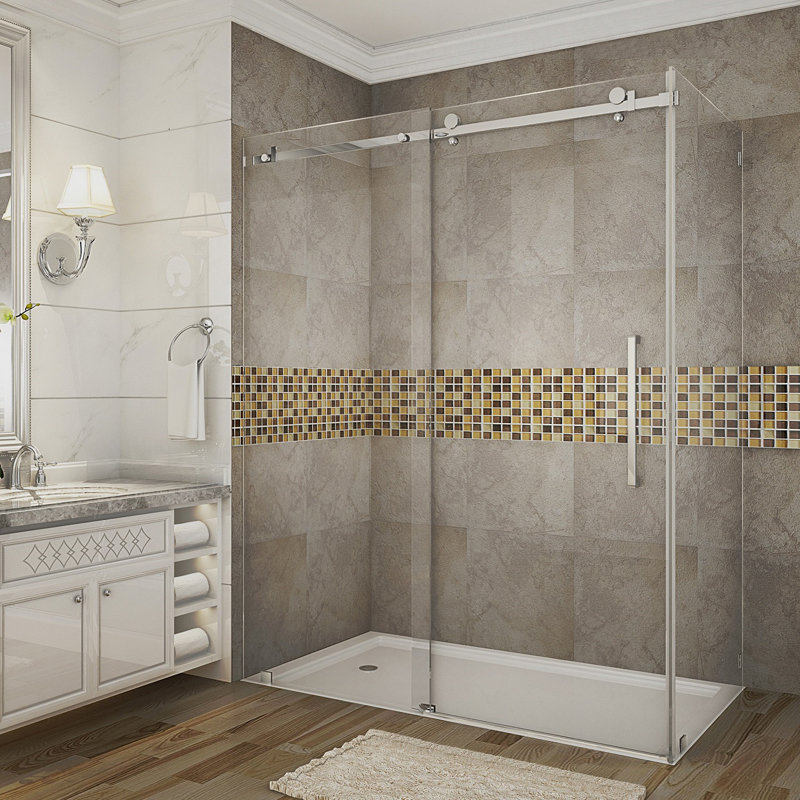 Moselle 60" x 75" Single Sliding Frameless Shower Door, Chrome