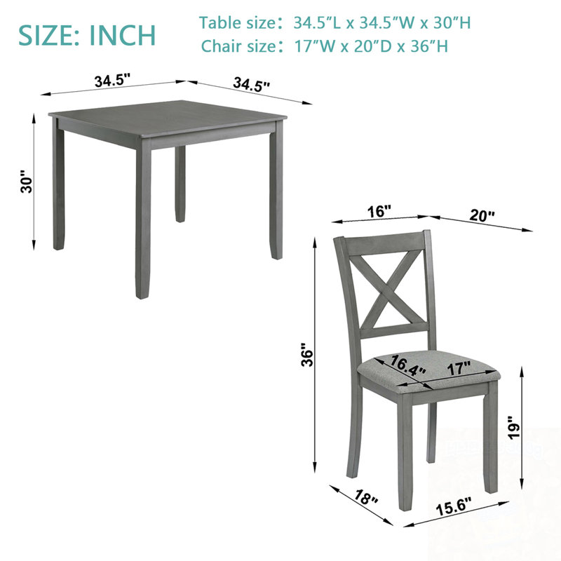 5 Piece Square Dining Set With 4 Cross Back Chairs, Grey