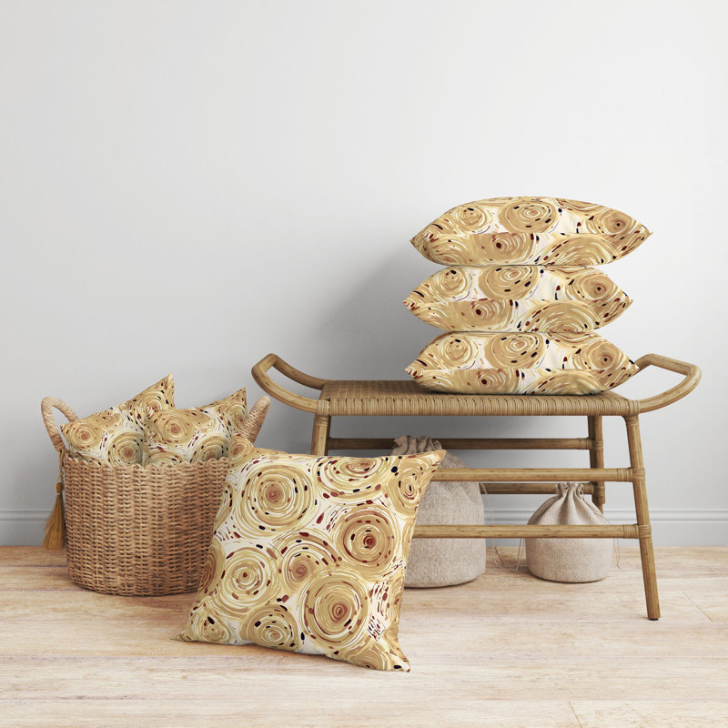Beige Geometric Faux Suede Reversible Throw Pillow 16"