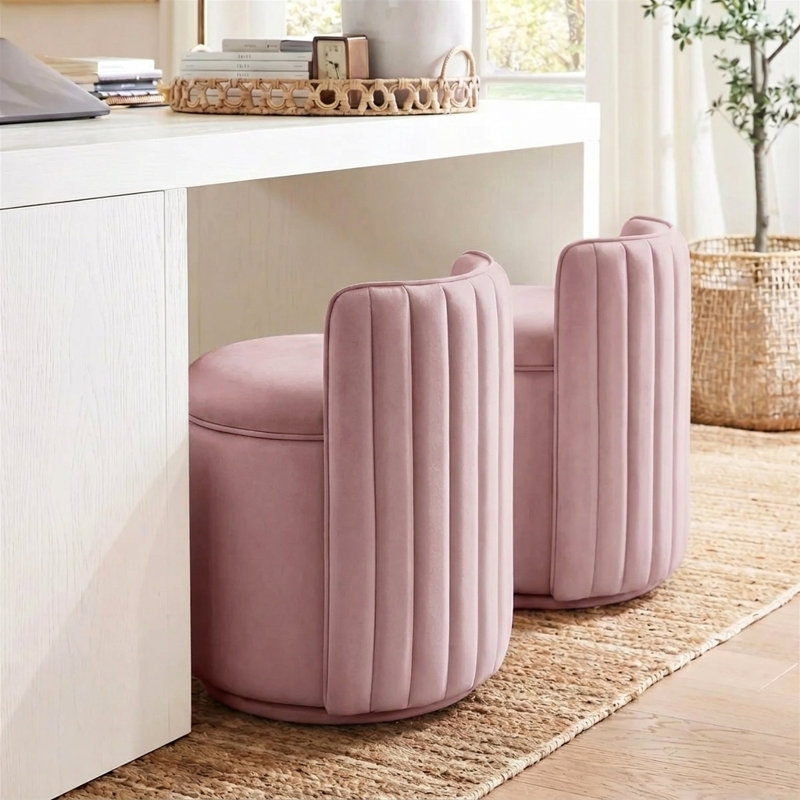 Tabouret de coiffeuse pivotant à 360° en velours capitonné avec rangement, Plum