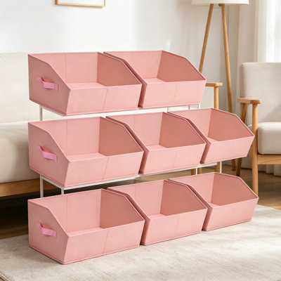 Paniers de placard pour tablettes trapézoïdales, paniers de rangement décoratifs avec poignée, bacs de rangement pour l'organisation, bacs de rangement pour vêtements, livres, maison, bureau, paquet de 8, rose