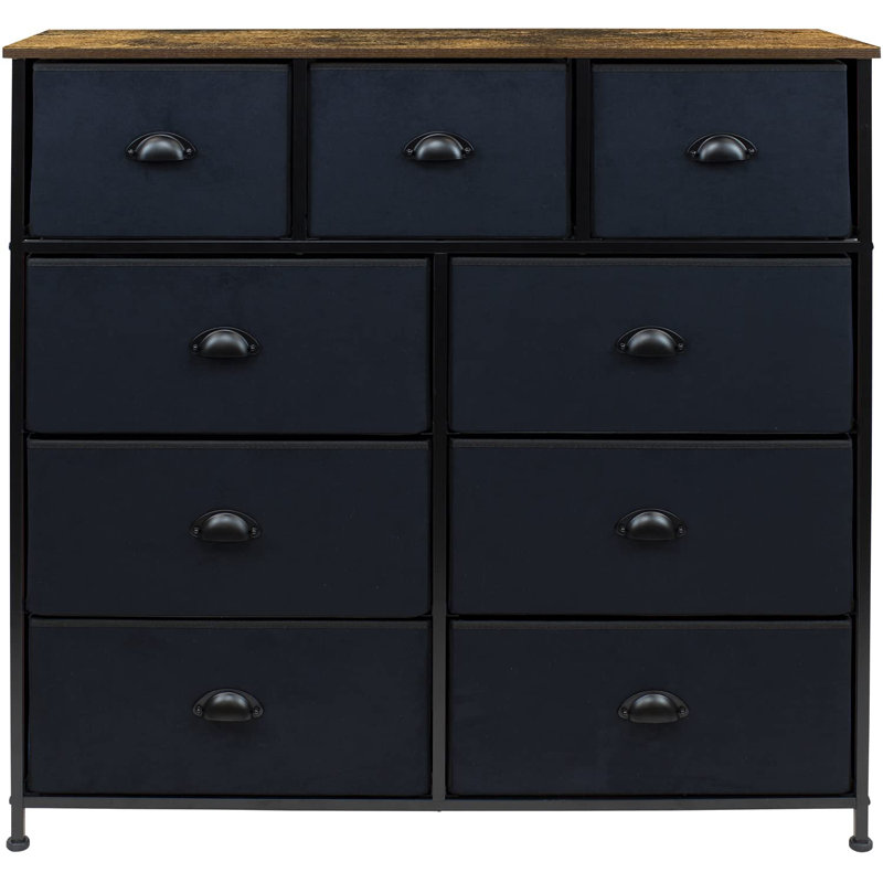 Sorbus Rustic Farmhouse Black 9-Drawer Dresser with Wood Top