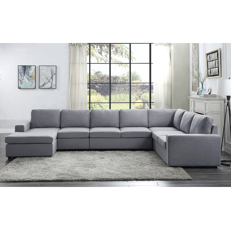 146.5" Modular Linen Sectional Sofa With Reversible Chaise, 33" H x 94" W x 146.5" D, Light Gray