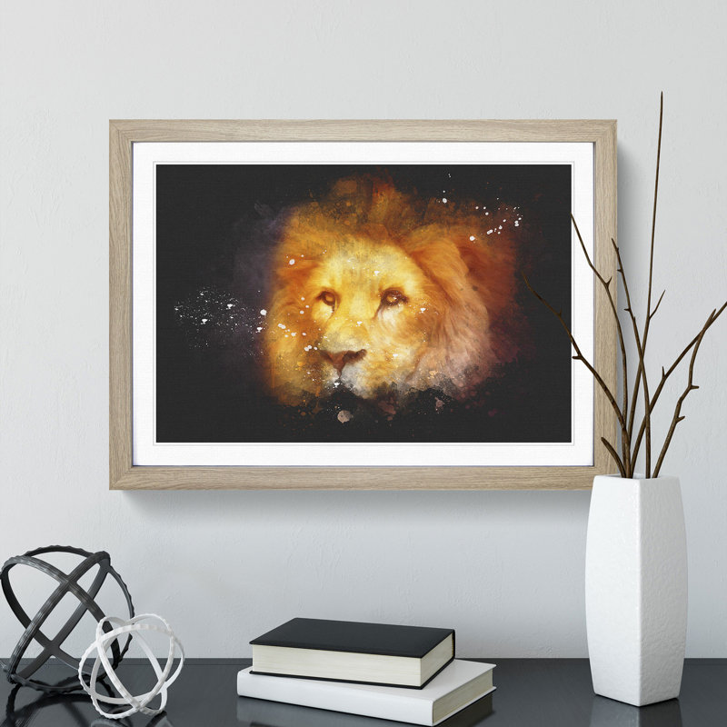Lion Vol.4 - Picture Frame Graphic Art, Oak Framed, 65cm H x 90cm W x 2cm D