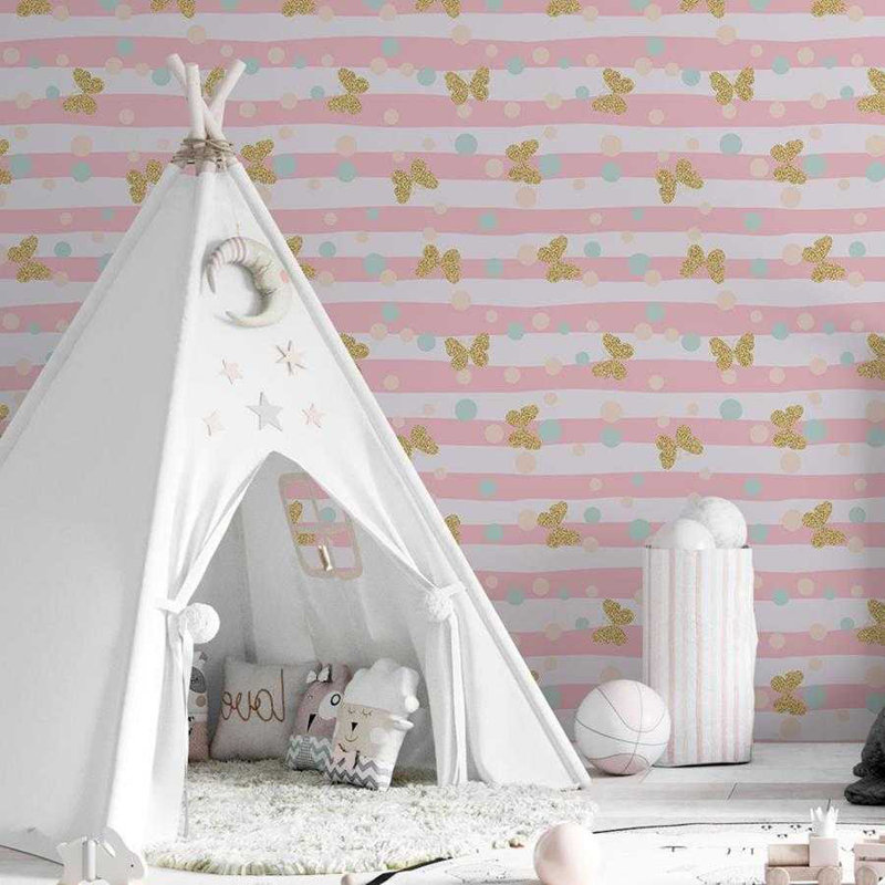 Rouleau de papier peint adhésif Mehar, Blanc / rose, L 126 po x l 24 po