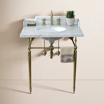 Kingston Brass Habsburg 30-Inch Carrara Marble Console Sink with Brass Legs (8-Inch, 3-Hole)