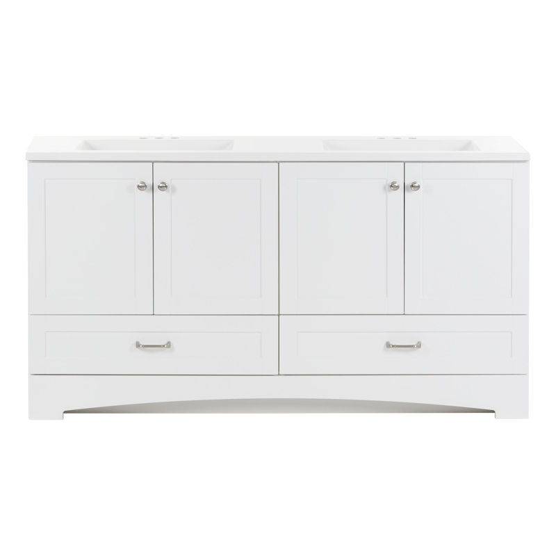 Emlyn 60.50" Double Bathroom Vanity with 2 Cabinets, 2 Drawers, and Cultured Marble Vanity Top, White