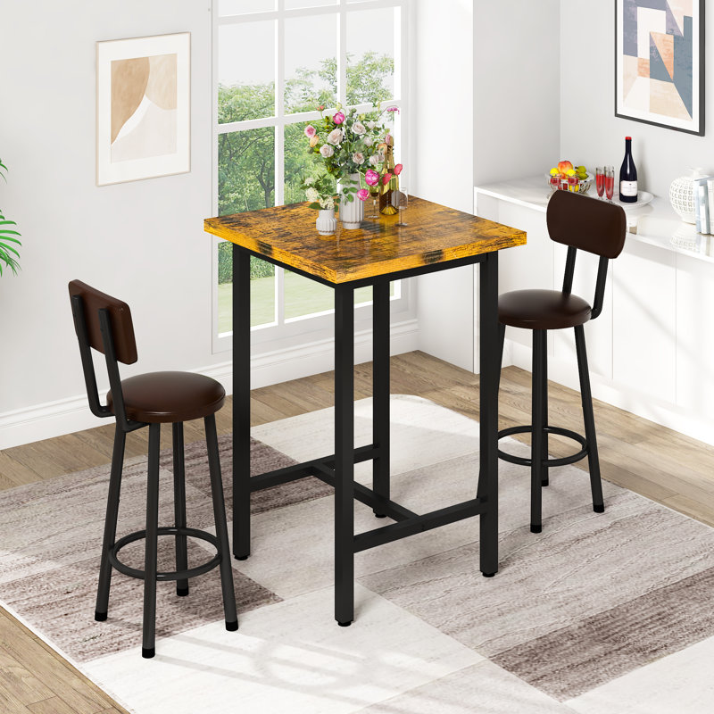 Bellefont 2 - Person Four Leg Dining Set, Rustic Brown, Dark Brown, Black