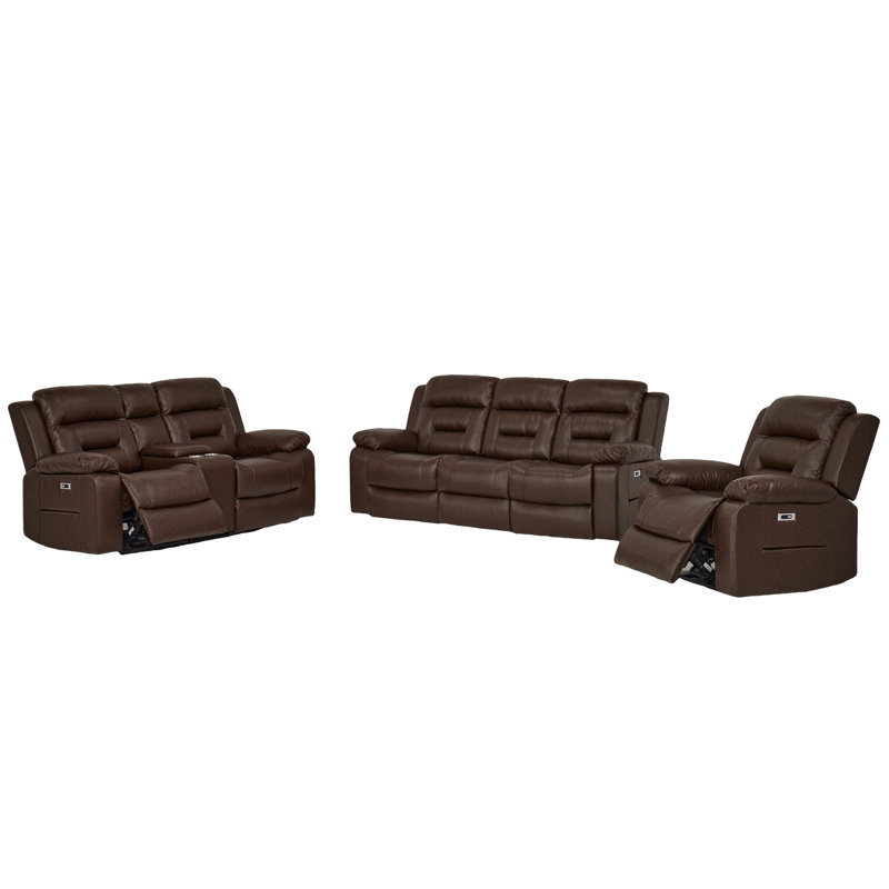 Ensemble de canapé inclinable électrique 3 pièces avec ports USB-C et porte-gobelets Kimblyn, Marron foncé