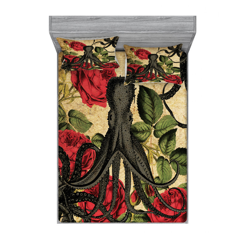 Octopus Microfiber Sheet Set, Full Sheet Set + Fitted Sheet + 2 Pillowcases