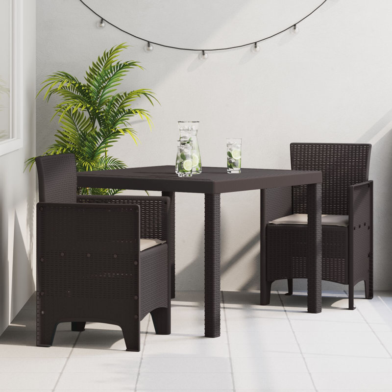 Garden Dining Set 3-Piece Set Resin Sturdy Rectangular, Brown, Beige
