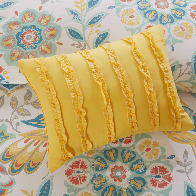 White Microfiber Twin Boho Floral Comforter Set