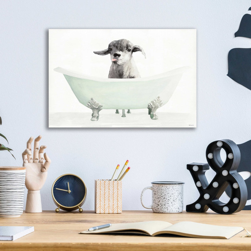 «Vintage Tub with Goat» par Stellar Design Studio, art mural en verre acrylique, H 12 po x l 16 po x P 0,13 po