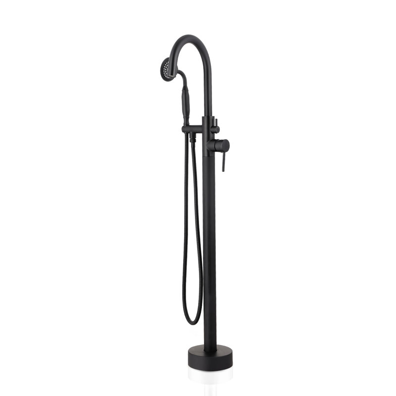 Robinet de baignoire au sol noir mat - Conception à arc élevé pour un accès facile à l'eau avec valve d'arrêt incluse et commodité