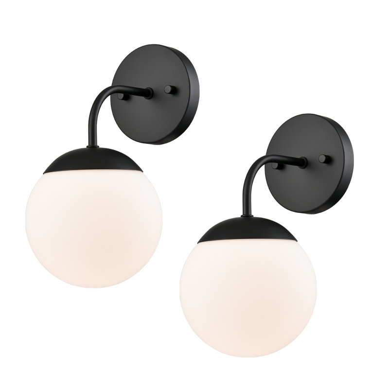 Black Wall Sconce Modern Nordic Style Milky Globe Glass Shade For Bathroom Vanity Light Set Of 2