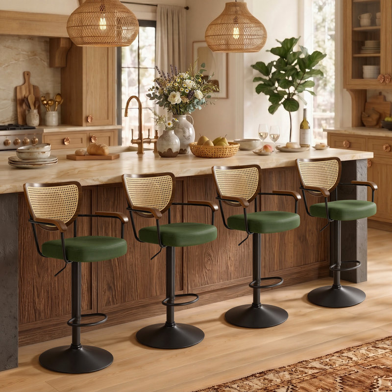 Tabouret de bar pivotant avec dossier rembourré et large rembourré de style Mid-Century avec assise rembourrée et base ultra-stable de 17,7 po (ensemble de 4)