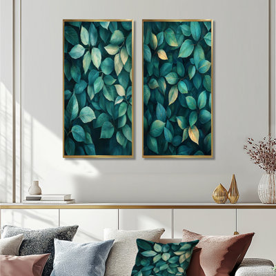 Emerald Green Leaves Lush Layers I - Art mural floral 2 panneaux
