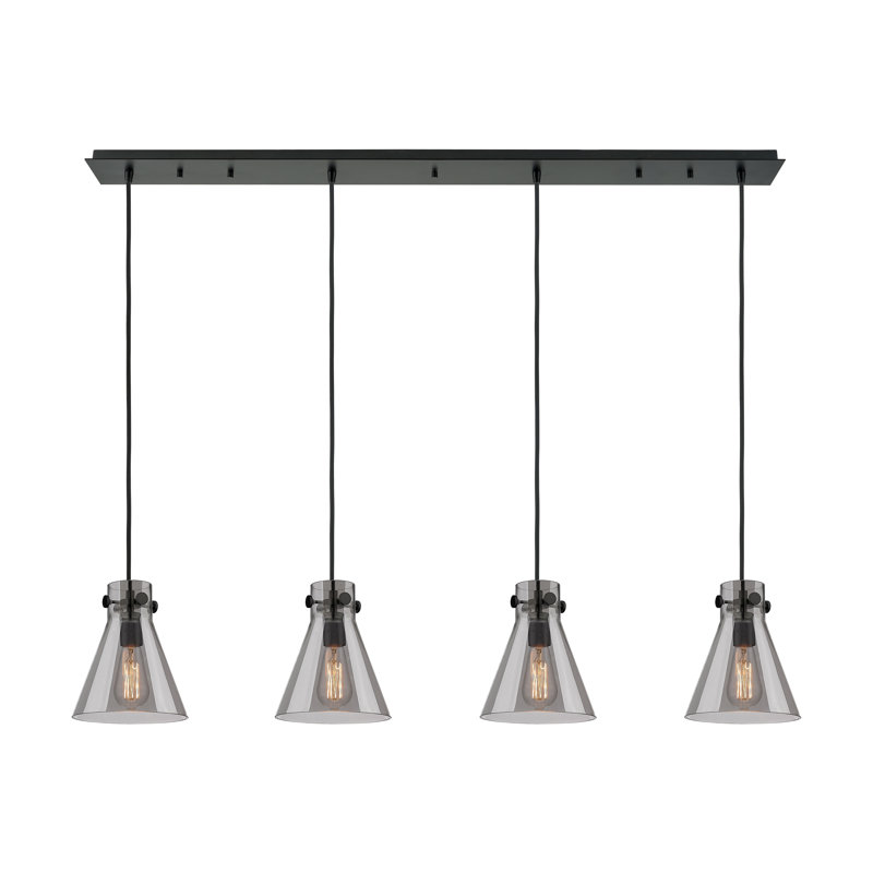 Luminaire suspendu conique à 4 lumières Amrith, Gris fumée clair, Noir mat