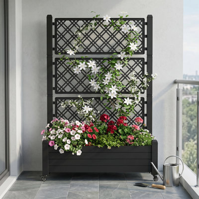 Boîte à fleurs d'extérieur avec treillis et roues
