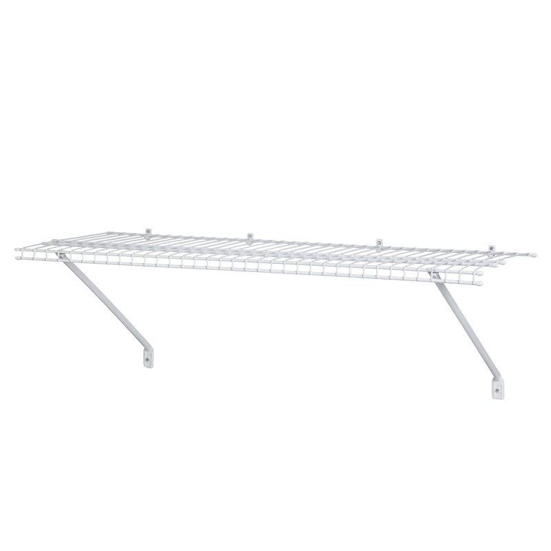 White Wire Shelf Kit 1 Tier Shelving Unit for Wardrobe or Utility Storage, 35cm H x 122cm W x 91cm D