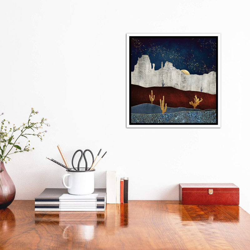 «Moonlit Desert» par Spaceécur Designs - impression, H 37 po x l 37 po x P 1,5 po, Toile blanche encadrée, Pas de tapis