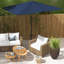 Grande table d'extérieur de 6,5 pi x 10 pi avec parasol bleu, grande manivelle, inclinaison réglable et 50 po de parasol rectangulaire rectangulaire, bouton poussoir uni