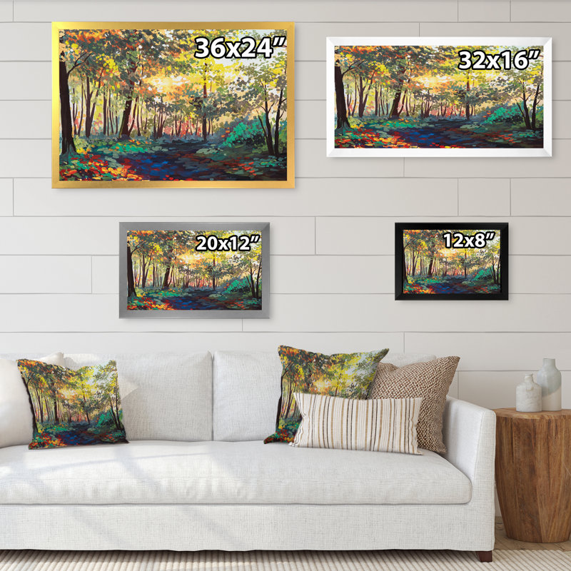 «Spring Forest Trees Under Sunset», reproduction sur toile flottante, Cadre noir, H 16 po x l 32 po x P 1 po